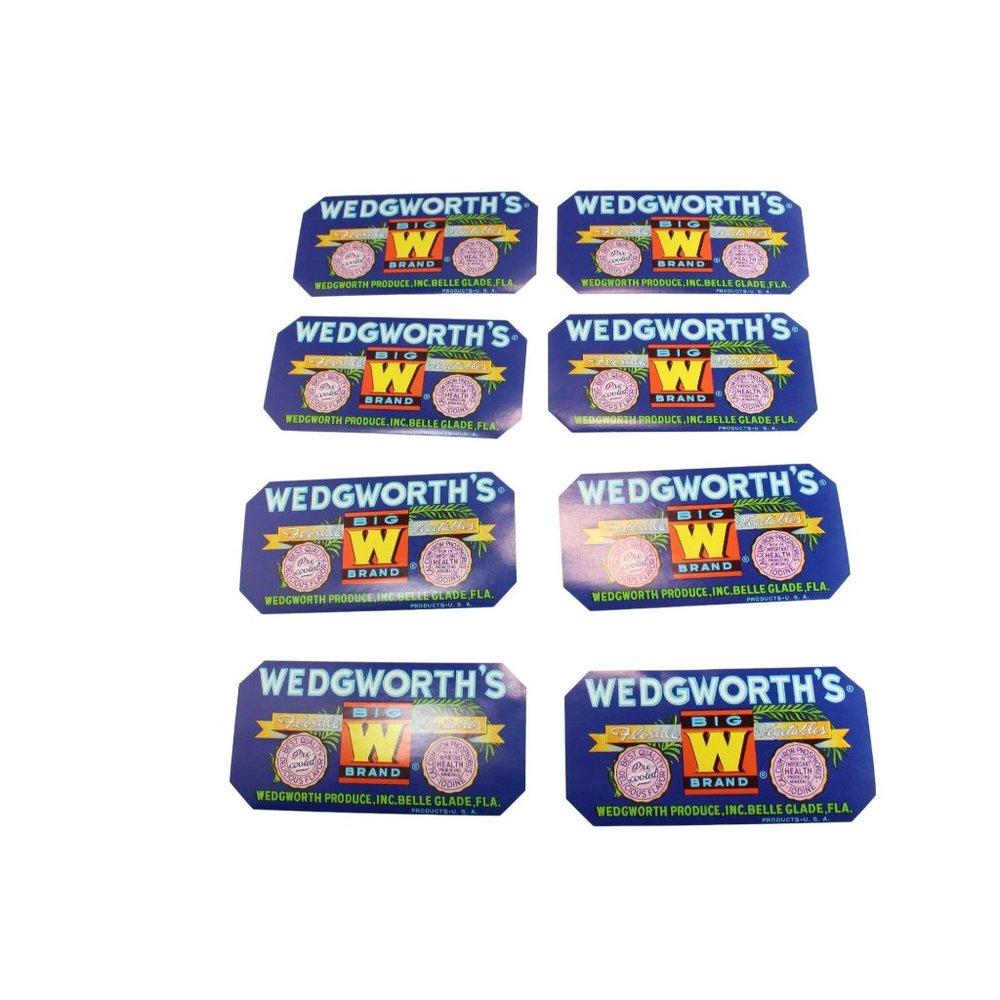 8 Wedgworth Big W Brand Florida Vegetable Label Vintage Unused 77120